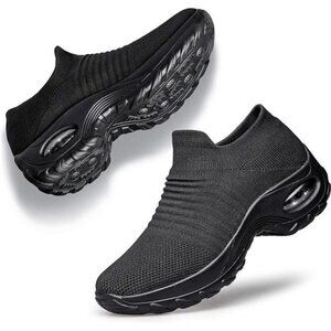 Women's Black Sneakers Slip On Platform Air Athletic Sports Comfort Nurse Shoes
